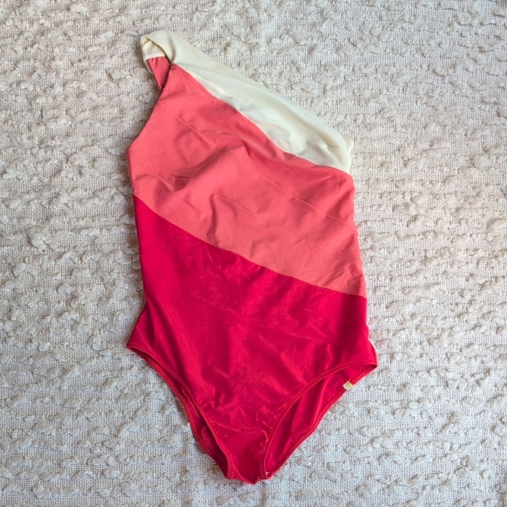 summersalt One-Shoulder Colorblock One-Piece Swimsuit in Cream, Coral, Fuchsia